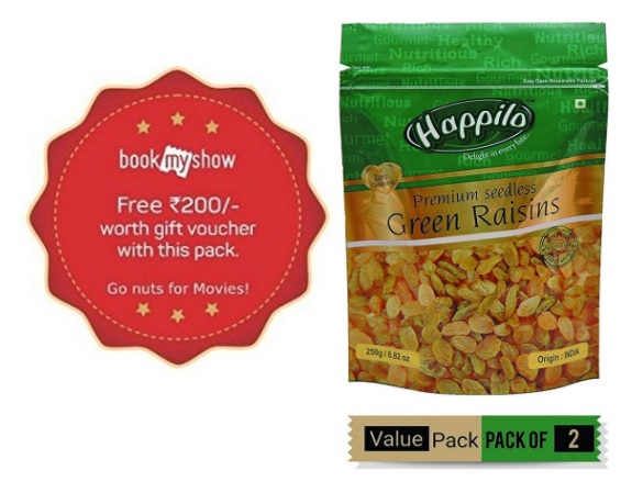 India Desire : Buy Happilo Premium Seedless Raisins, 250g (Pack of 4) At Rs. 384 from Amazon [MRP Rs 640]